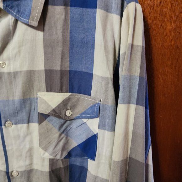 Men's XL Pop Icon White/Blue/Gray Plaid Long Sleeve Button Down Shirt USA Made - Picture 4 of 9